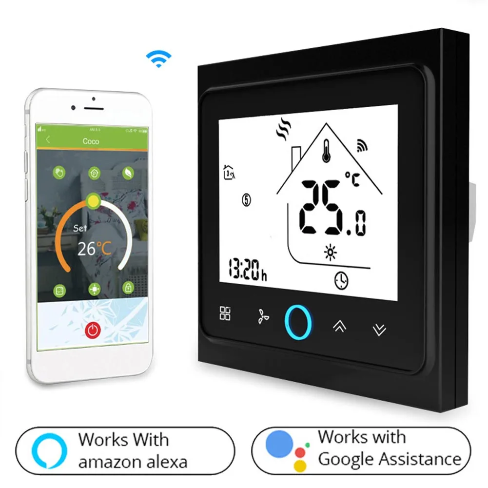

Voice Sensing Household Water Heater Touch Control Backlight Electric Wireless Smart Thermostat LCD Screen WIFI For Google Home