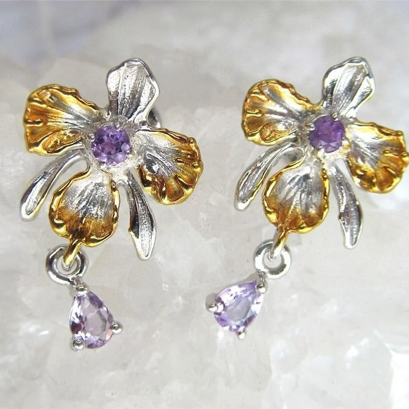 

New Trendy Bohemian Crystal Inlaid Earrings Orchid Teardrop Pendant for Women Fashion Pendant Earrings Accessories Party Jewelry