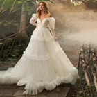 Элегантное Атласное и Тюлевое свадебное платье UZN для принцессы, платье для невесты с длинными пышными рукавами в несколько рядов, платья для невесты на молнии