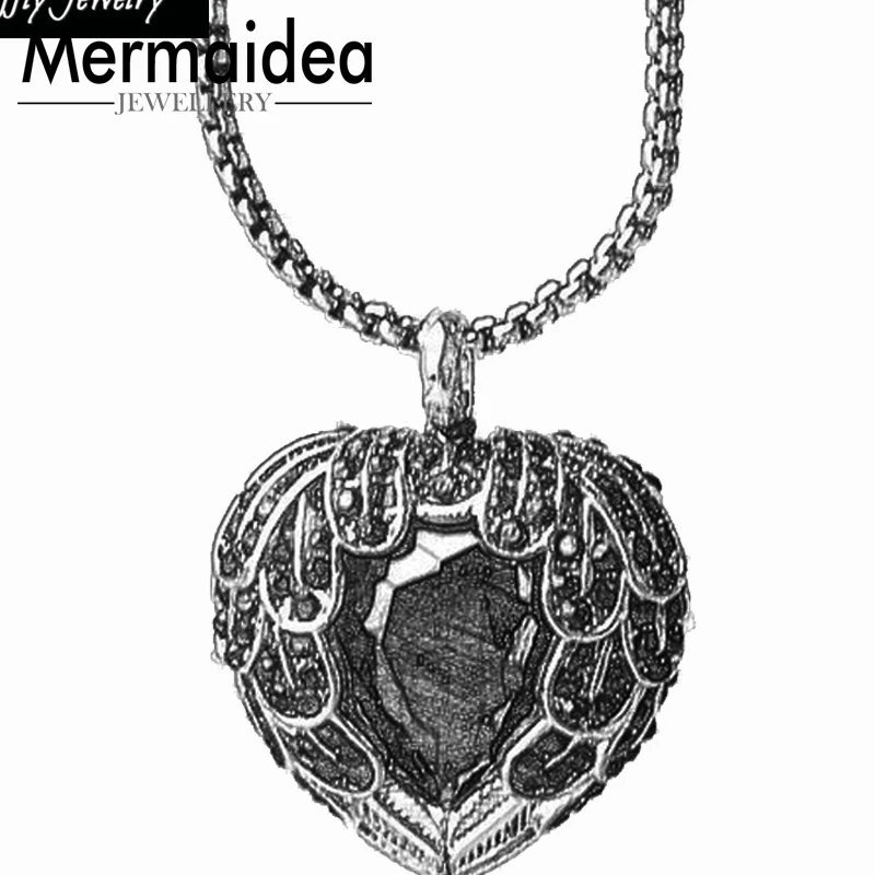 Женская цепочка с подвеской в виде черного крылатого сердца вечерние модные