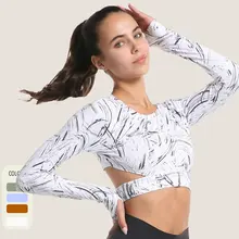 Novo inverno roupas de yoga das mulheres manga longa cintura alta impresso bonito voltar apertado secagem rápida camiseta roupas de fitness topo (3)