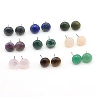 2022 new earrings with stones natural crystal quartz amethyst malay jade agate hoop ear studs for women jewelry accessories gift