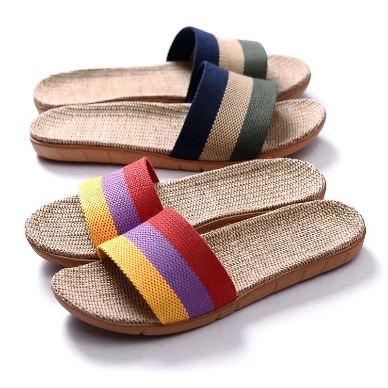 

Flax Slippers Women Men Casual Linen Slides Multi-Style Non-Slip Home Flip Flops Indoor Shoes Female Sandals