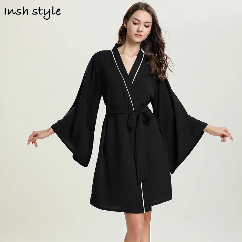 

2021Summer Women's Pajamas New Long-Sleeved Robes Loose and Comfortable White&Black