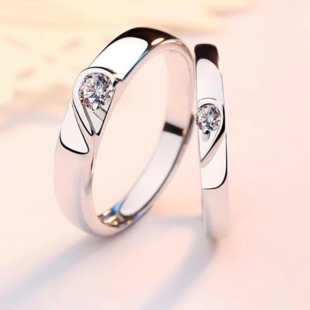 

Free Custom Lettering Fashion 925 Sterling Silver Ring Zircon Heart Couple Rings Wedding Jewelry Women's Men Valentine Day Gift