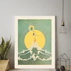 Принты Reach for the Moon, детский плакат, винтажный, солнце, движение, волна, морская рыба, волшебная, причудливая Настенная картина на холсте, настенное украшение