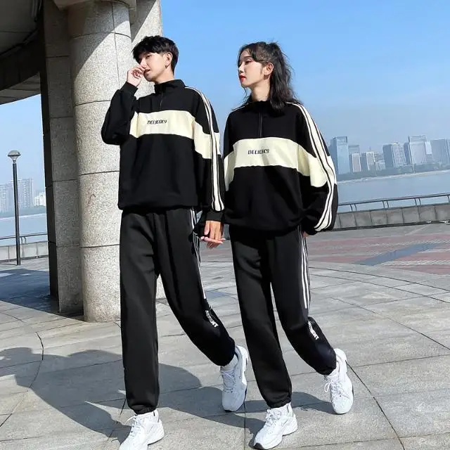 

Autumn Suit Korean Version Ins Hong Kong Style Student Sweater College Style Junior Sports Uniform Sweatpants and Hoodie Set