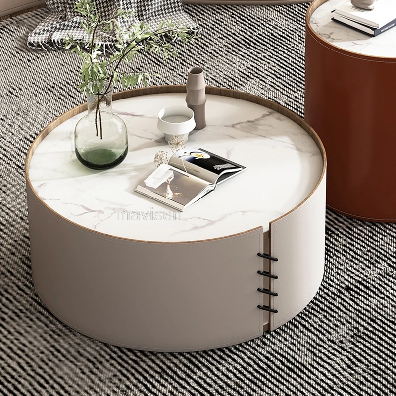 

A Set Of Two-piece Coffee Desk Simple Modern Rock Board Designer Circle Hotel Home Combination Side Table Small Round Table