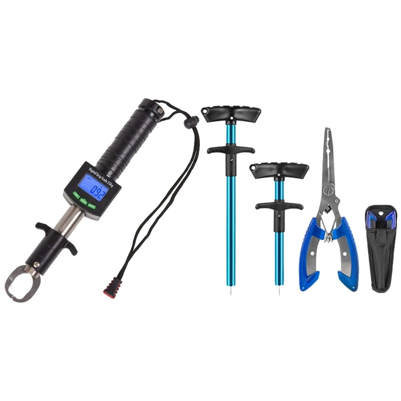 

1 Pcs 25Kg/55Lb Electronic Control Fish Lip Tackle Grabber Tool & 1 Set Fish Hook Remover Fishing Pliers with Sheath