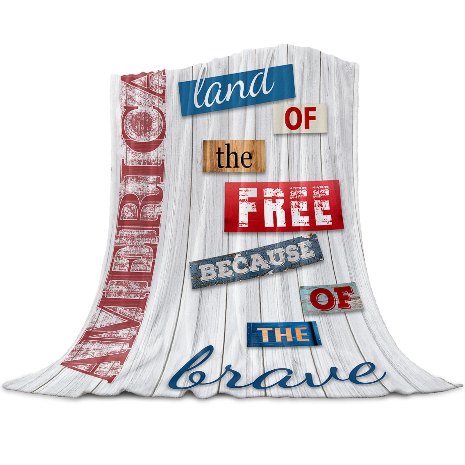 

National Flag Day Independence Wood Grain Throw Blanket Soft Picnic Blanket Home Decor Microfiber Flannel Blankets for Beds
