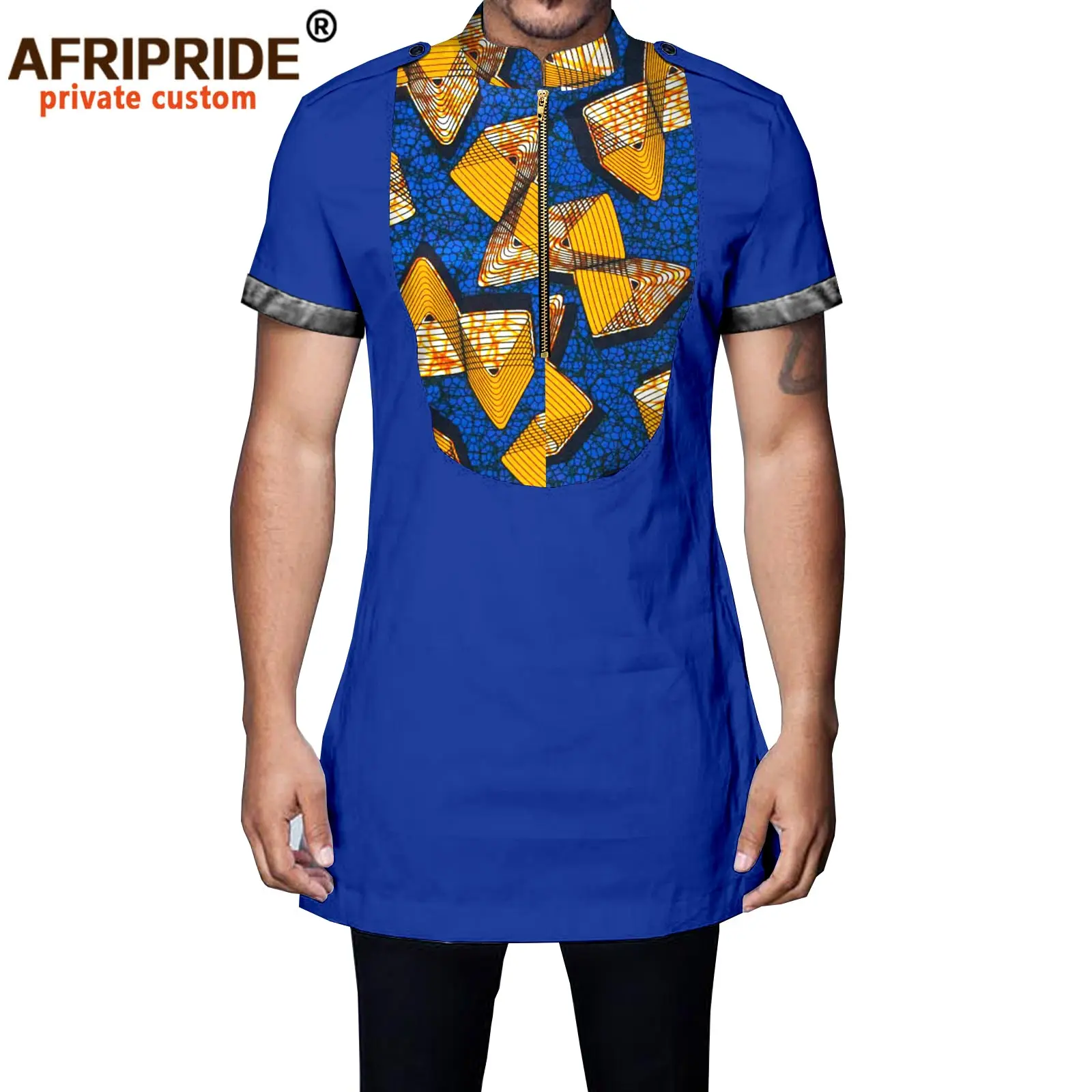 

African Print Shirts for Men Short Sleeve Zip Front Tribal Blouse Slim Fit Traditional Wear Vintage Plus Size Casual A2112003
