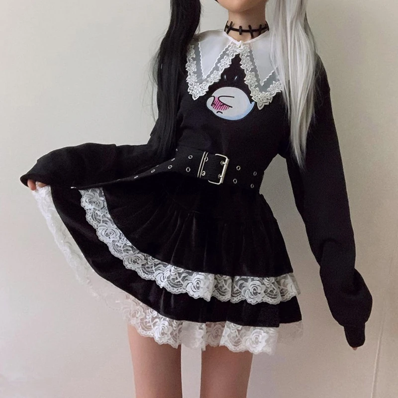 

Изысканная Готическая короткая юбка с завышенной талией, двухслойные кружевные мини-юбки, трапециевидная черная фотоюбка, уличная одежда ...