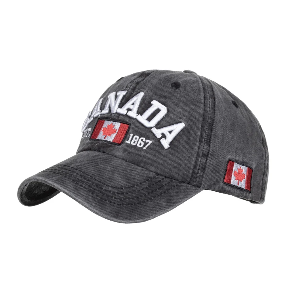 

Canada Washed Hat Patriotic Embroidery Baseball Adjustable Cap Canadian Flag Maple Leaf Cotton Men Women Hat