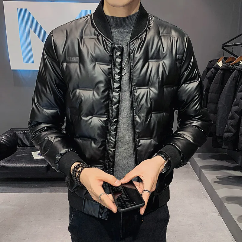 Winter New Men's Stand-Up Collar Bright Short White Duck Down Jacket Parkas Solid Color Trendy Warm Down Coats Outwear Top Cloth