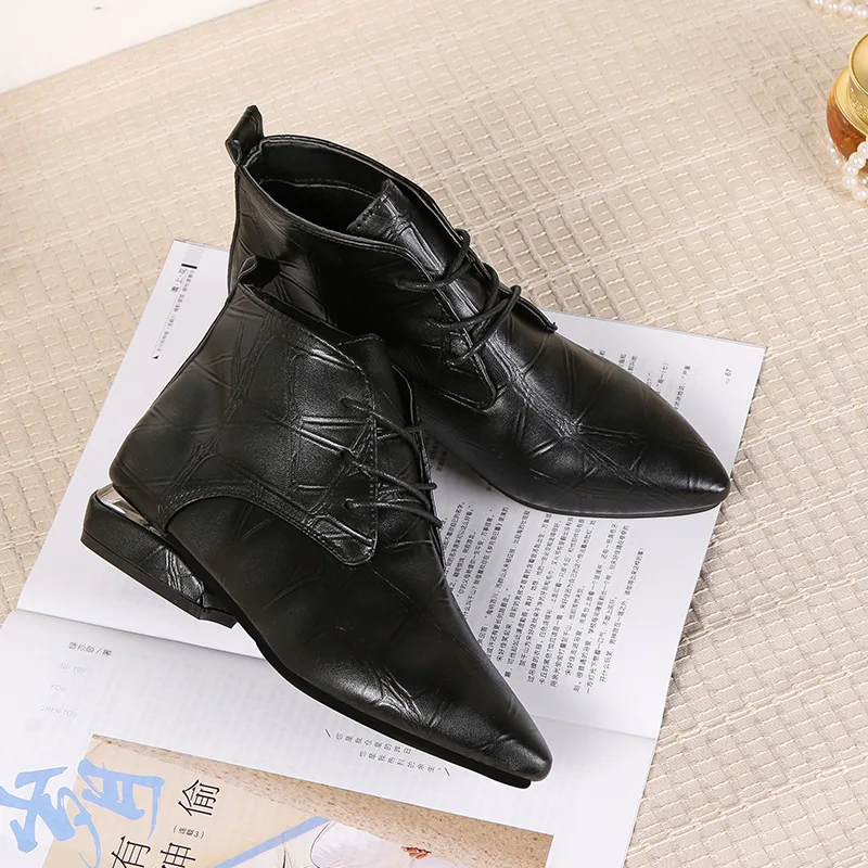 Ботильоны женские на квадратном каблуке ботинки шнуровке теплая плюшевая