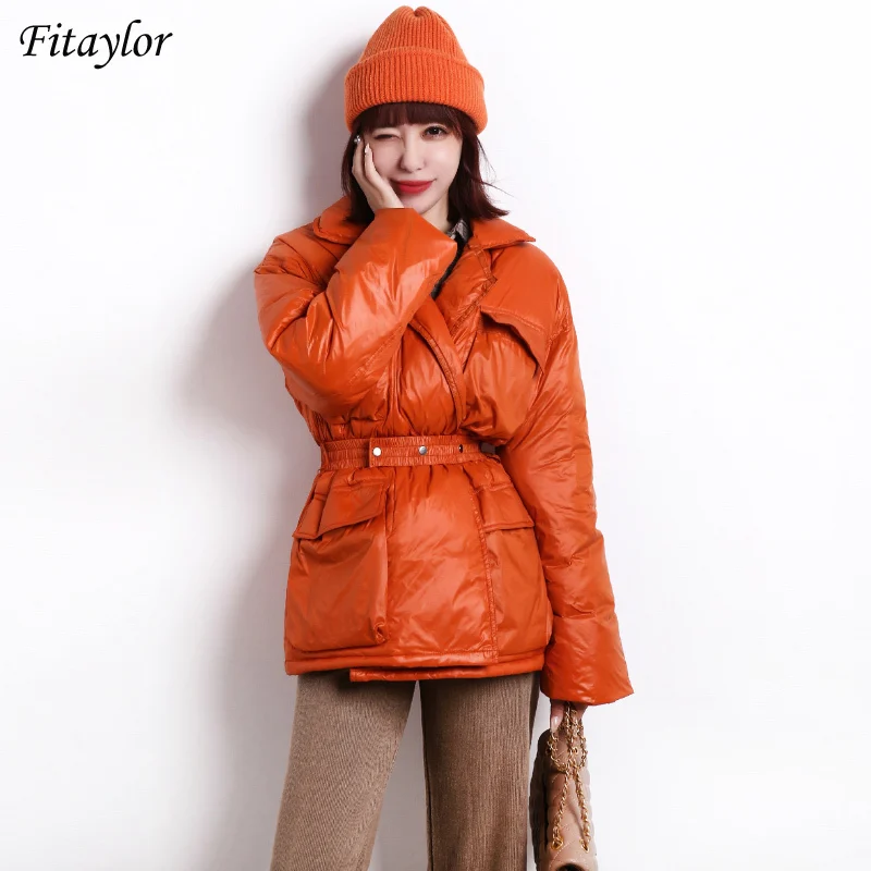 Fitaylor 2020 Large Hooded Winter Ultra Light Jacket Women 90% White Duck Down Thick Parkas Orange Warm Sash Tie Up Snow Coat | Женская