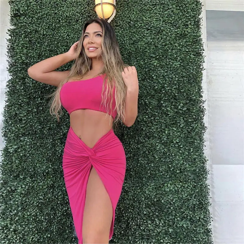 

Super Hot Sexy Slim Dress Hollow Out Strapless Sleeveless Casual Solid Color Bodycon Dress Open Navel Pleated Two Piece Dress