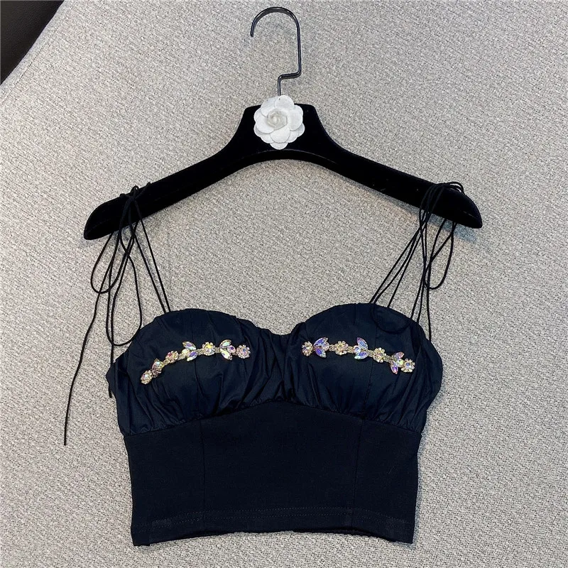 HIGH QUALITY2021 Summer New Design Strass Diamonds Beading Camis Tops