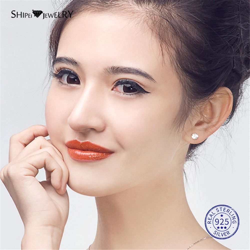 

Shipei 100% 925 Sterling Silver Fine Jewelry Simple 6-7mm Sapphire Emerald Ruby Round Stud Earrings for Women Birthday Gift