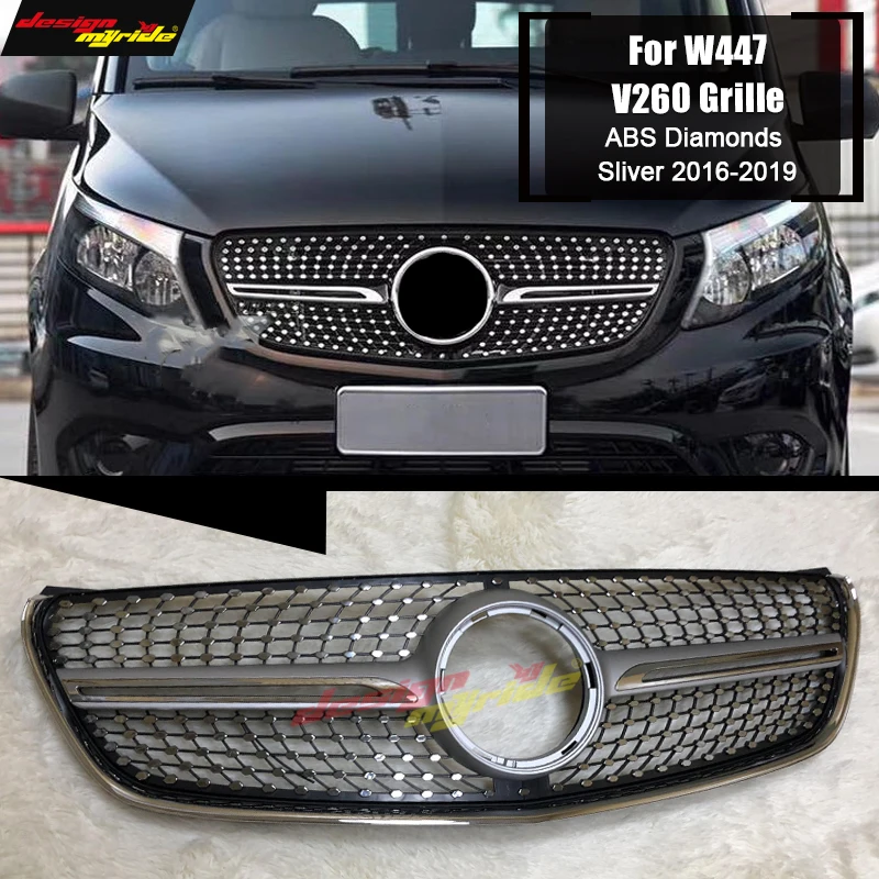 Для Grills V Class V260 V250 V220 ABS глянцевый серебристый передний Гриль без камеры 2016