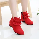 Теплые зимние детские замшевые ботинки на высоком каблуке с цветочным принтом, обувь для девочек, детские осенние черные красные ботильоны, кроссовки, замшевые женские