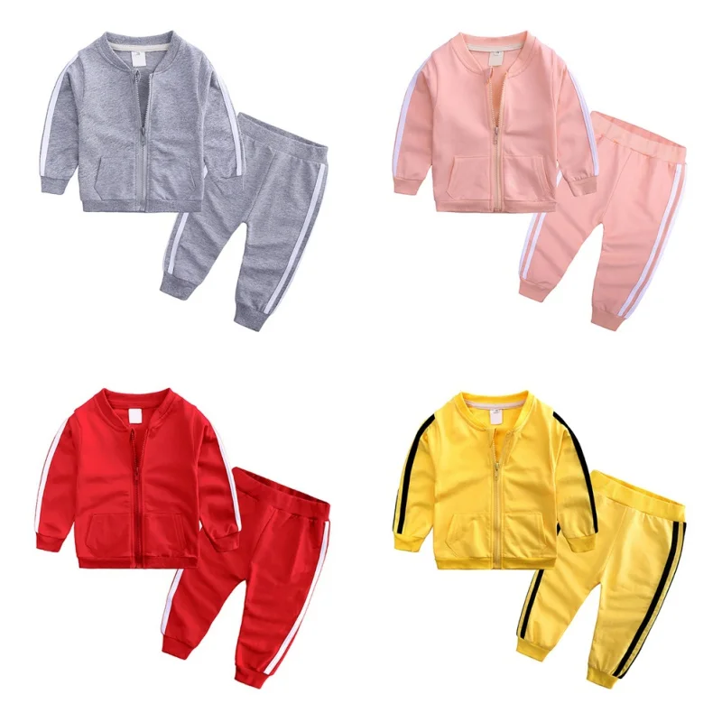 Autumn Baby Boy Girl Long Sleeve Stripe Print Sweatshirt Coat+Pants Costume Set | Детская одежда и обувь