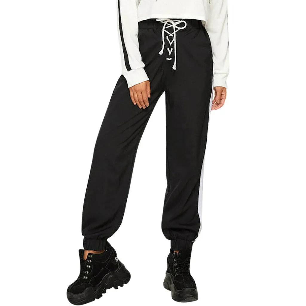 

New streetwear Fashion Womens pants Pocket Sports Bandage High Waist Casual Beam Foot Trousers joggers Sport Pants 7.25