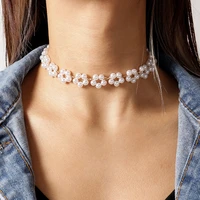 elegant imitation pearl flower necklaces for women clavicle chain choker necklace girls party jewelry accessories