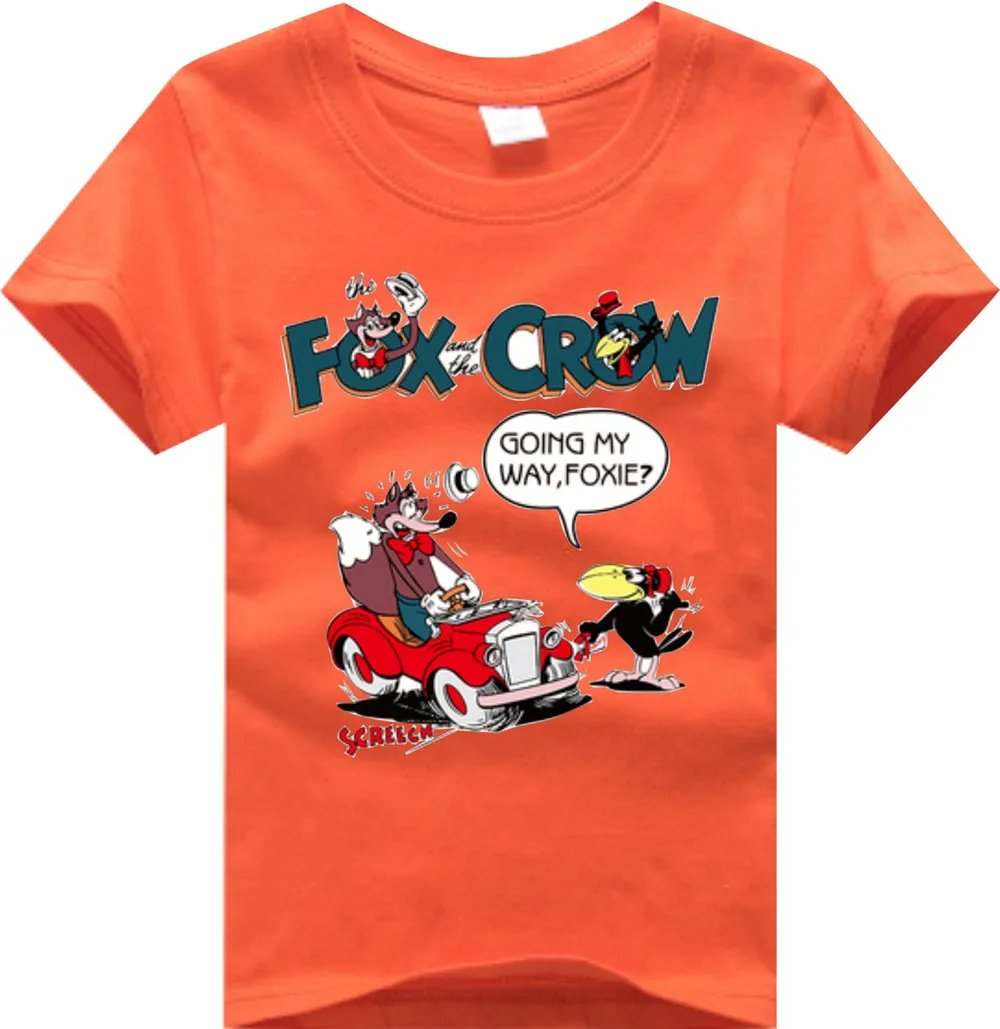 

Oversize t-shirt ropa nia children outwear enfant garon FOX CROW Cartoon Print Summer Short Sleeve Cotton Red White Blue