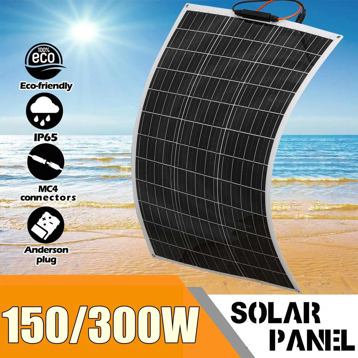 

300 Вт/150 Вт солнечная панель 18 в полугибкая ПЭТ технология Солнечная батарея DIY кабель водонепроницаемый уличный Автомобиль RV перезаряжаема...