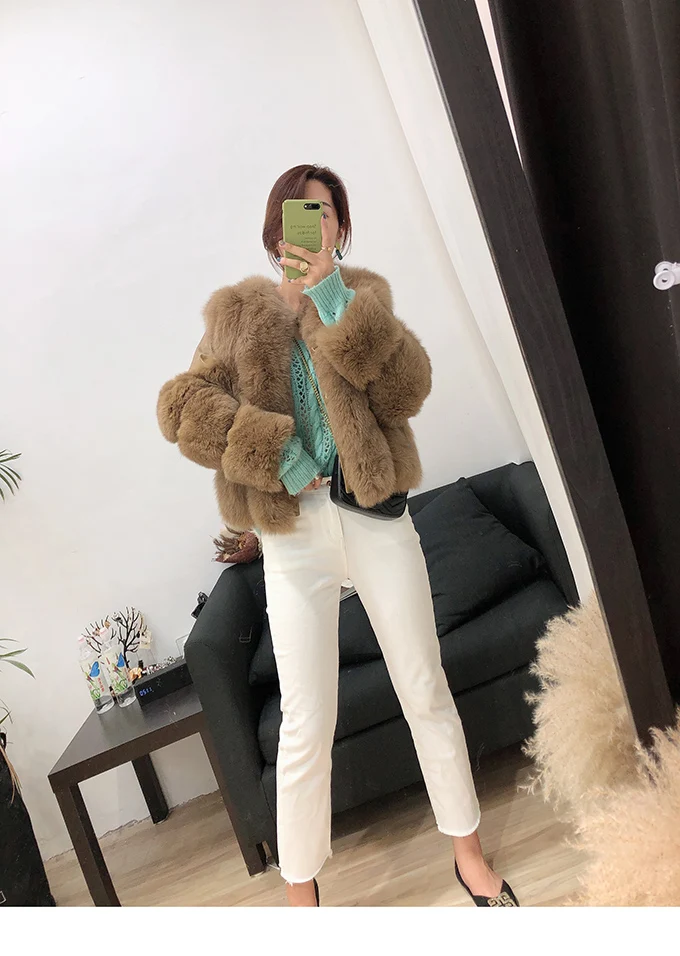 Rf1929 зимнее короткое пальто из натурального Лисьего меха Stlye FluffyReal, натуральная кожа, натуральный мех, куртка с длинным рукавом, женские пальто из натурального меха