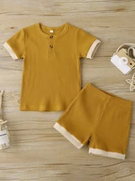2021 new summer children clothing set short sleeve boys girls ribbed toppant outfits casual toddler kids clothes