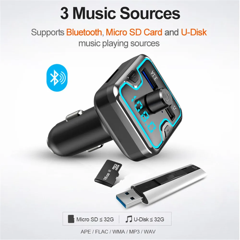 FM-трансмиттер автомобильный с поддержкой Bluetooth 5 0 и 2 USB-портами | Автомобили