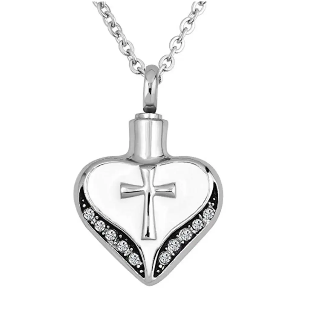 

Religious Cross Memorial Urn Necklace for Ashes Cremation Keepsake Stainless Steel Jewelry Heart Pendant Funnel Fill Kit