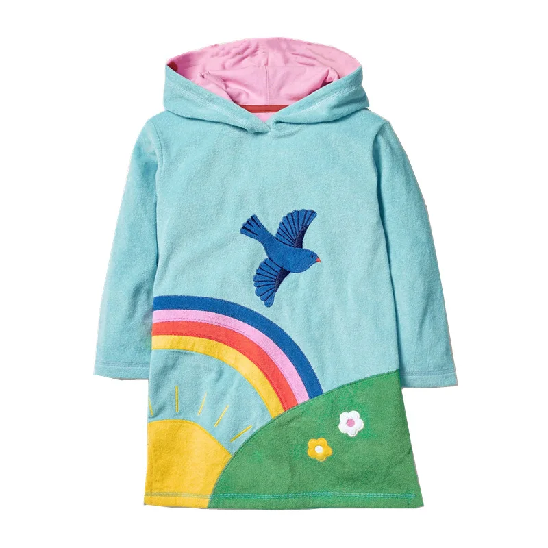 Princess Dress with Animal Appliques Toddler Girl Children 2022 Fashion Kids Hooded Dresses for Baby Clothes | Детская одежда и