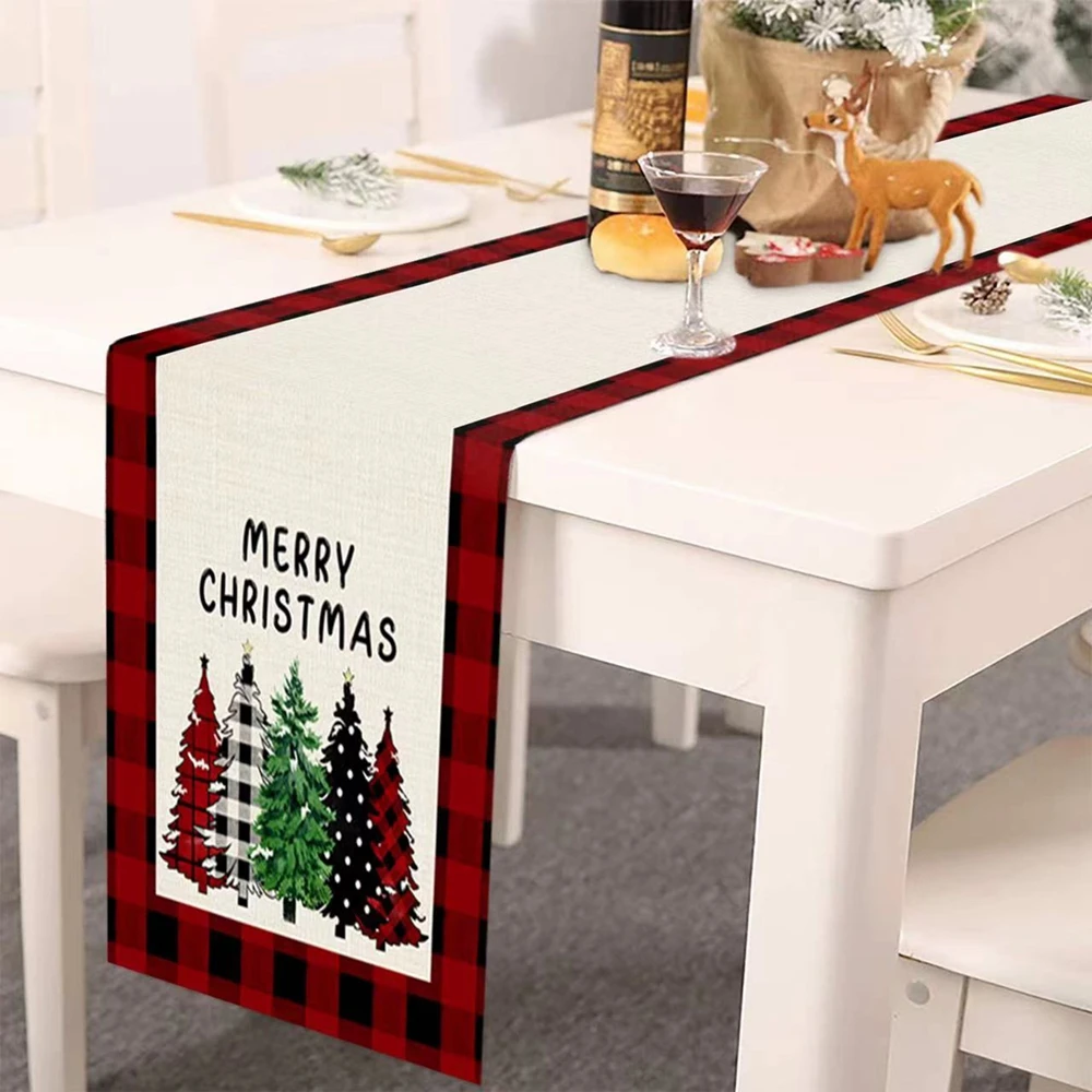 

Christmas Table Runner Linen Fabric Christmas Table Desktop Decorative Tablecloth 2022 New New Year's Dining Table Decoration