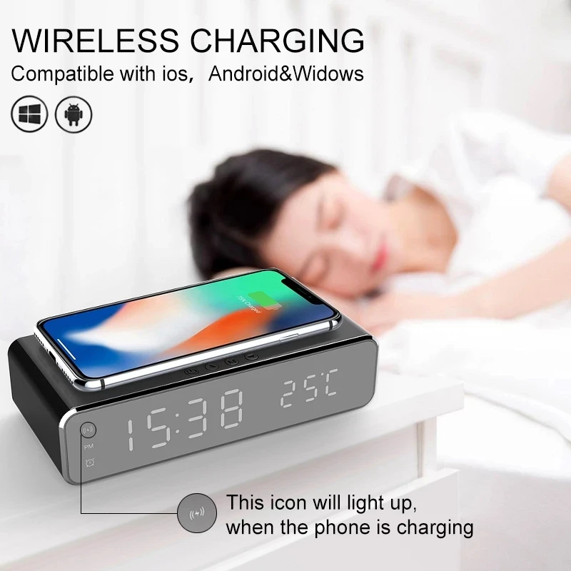 fast wireless charger 3in1 electric alarm clock led wireless charging pads station thermometer adapter for home car ornament free global shipping