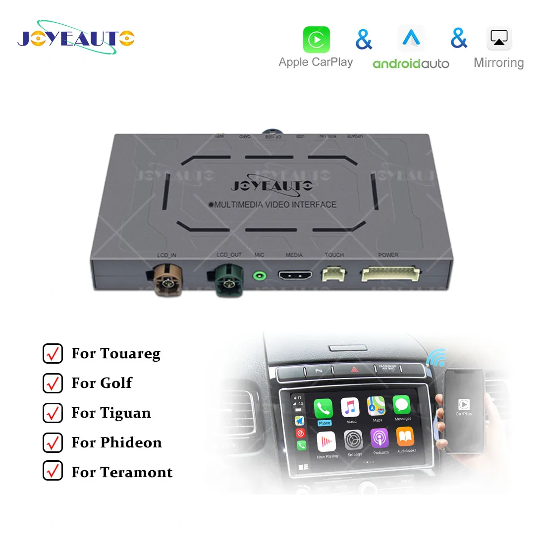 구매 Joyeauto-카플레이 인터페이스, 폭스바겐 골프 폴로 투아렉 파사트 티구안용, 안드로이드 차량 무선 애플 USB 플레이어