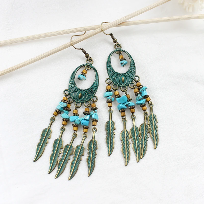 Серьги-подвески женские в этническом стиле ажурные эллиптические Висячие