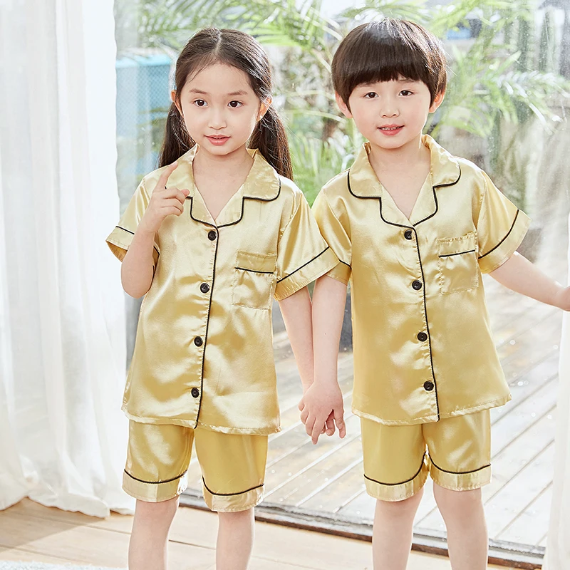 Шелковые пижамы для мальчиков новинка летняя детская одежда с коротким рукавом