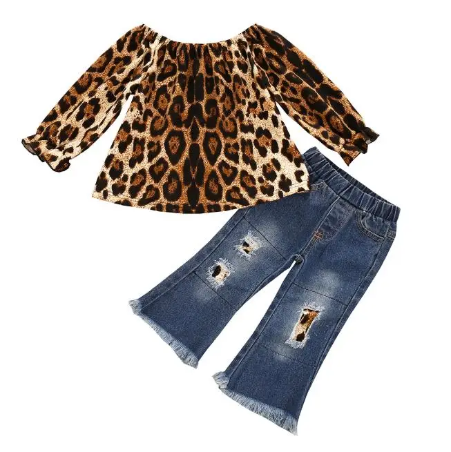 Модный костюм для маленьких девочек на осень и весну длинные рваные джинсы с