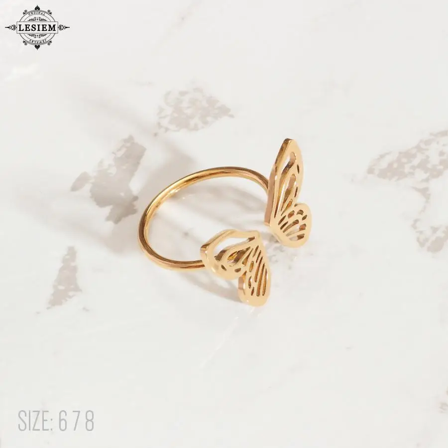 LESIEM Новое поступление! Женское кольцо с крыльями бабочки золотистого цвета