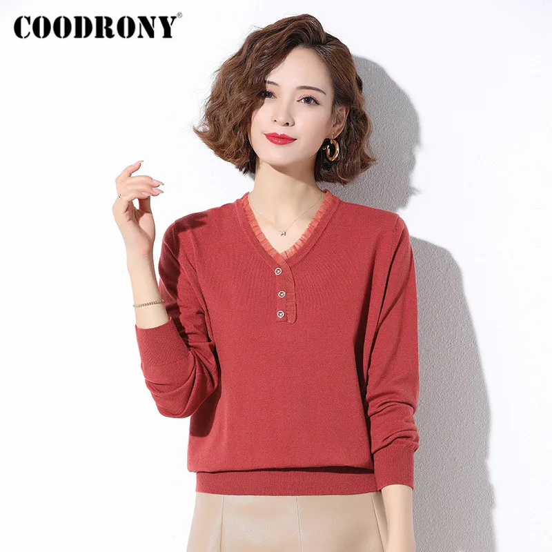 

COODRONY Brand 2020 Autumn Winter Streetwear Fashion Slim Sweaters Female Knitted V-Neck Soft Pullover Women‘s Sweaters W1065