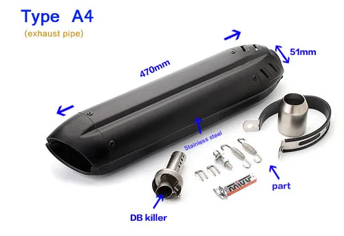 A4 Универсальный 51 мм moto rcycle Глушитель Трубы Escape moto mivv для kawasaki er6n sv650 crf 230 Z800 R1 cb650f cb1000r cbr250r - Цвет: A4