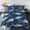 BlessLiving White Shark Summer Quilt Watercolor Cool Blanket Dark Blue Ocean Bedding 3pcs Marine Animal Bedspread couette de lit 1