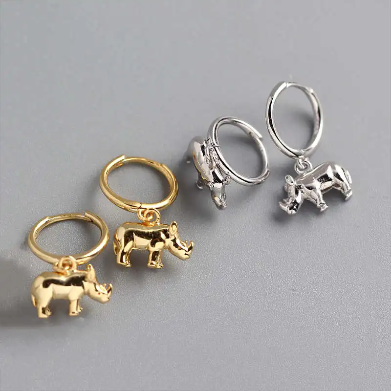 

PONYKISS 100% S925 Sterling Silver Geometric animal rhino Hoop Earrings for Women Party Delicate Elegant Accessory girls Gift