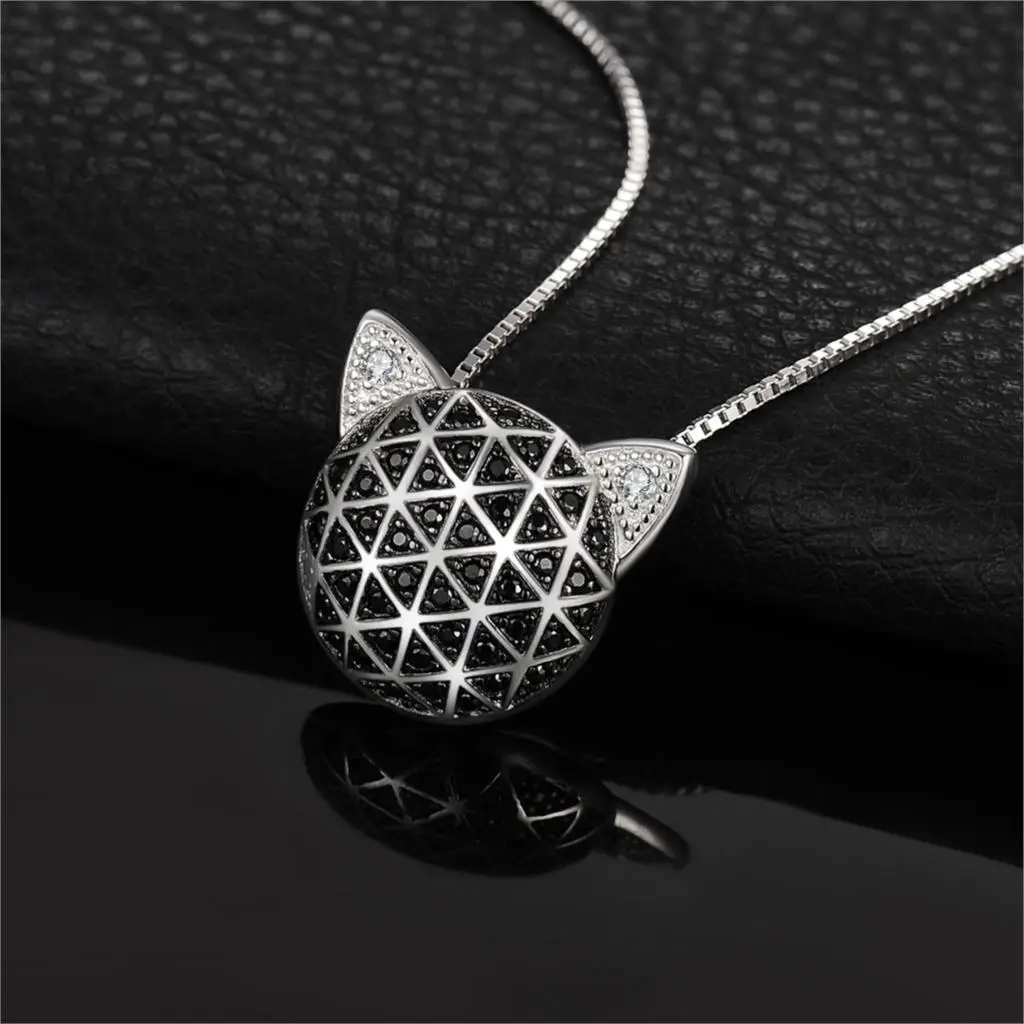 JewelryPalace Genuine Black Spinel Cubic Zirconia Cat Face Pendant Without Chain 925 Sterling Silver Pendants Necklaces Without