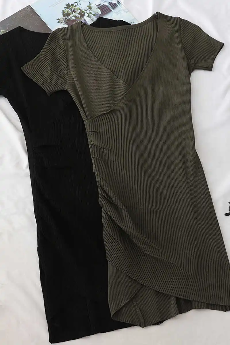 

2019 summer dress new Korean irregular bottoming short skirt with buttocks and V-neck sexy dress