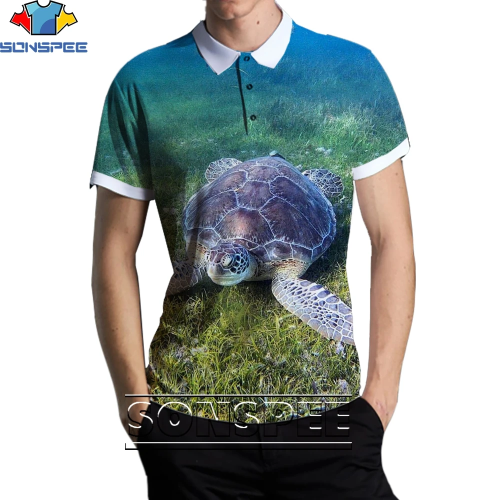 

SONSPEE 3D Marine Life Turtle Fashion Casual Loose Round Neck POLO Shirt Men and Women Popular Cute Hip-hop Trend Personality