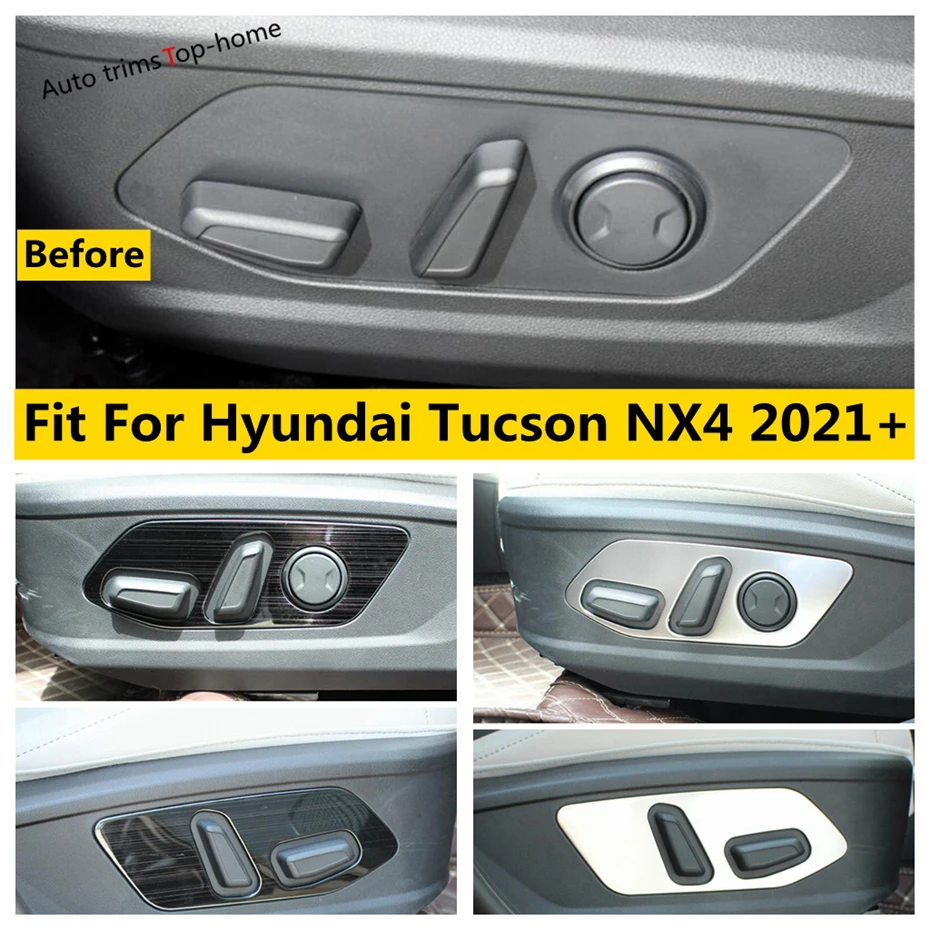 Car Seat Adjustment Control Button Panel Frame Cover Trim Stainless Steel Accessories Interior For Hyundai Tucson NX4 2021 2022